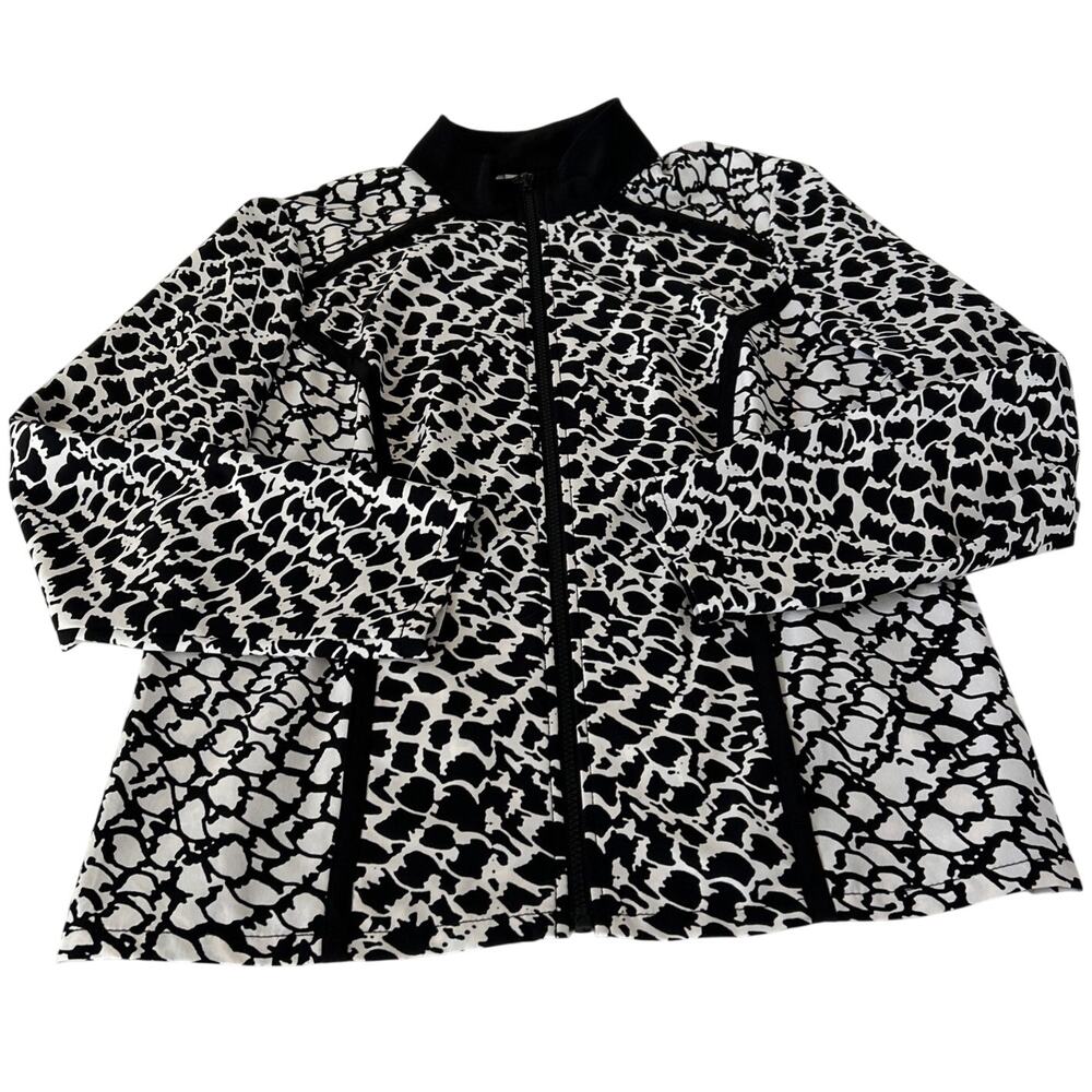 Zenergy Chico's Full Zip Jacket Women Sz 1 (M/8) Black/White Pattern Lightweight
